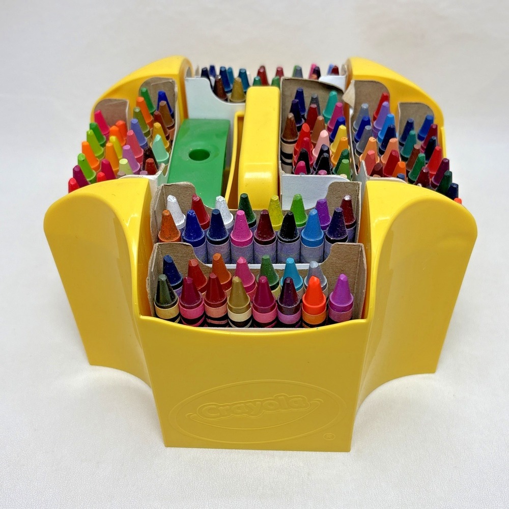 Yellow Plastic Crayola Crayon Marker Caddy 2013 With Crayons And Sharpener
